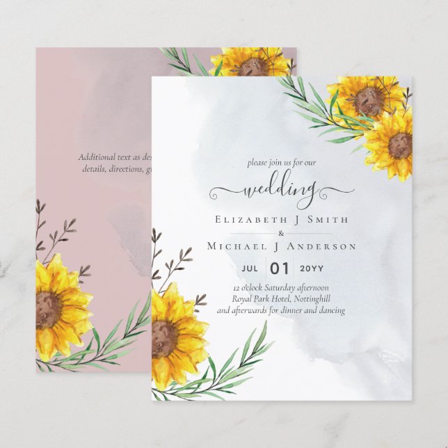 Garden Sunflowers Pink Rustic Boho Wedding (Front/Back)