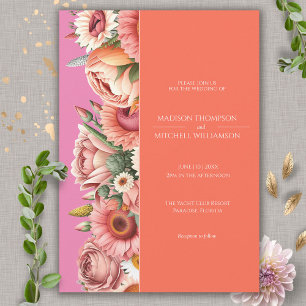 Garden Sunrise Pink Orange Modern Floral Wedding  Invitation