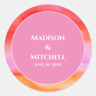 Garden Sunrise Pink Orange Watercolor Wedding Classic Round Sticker