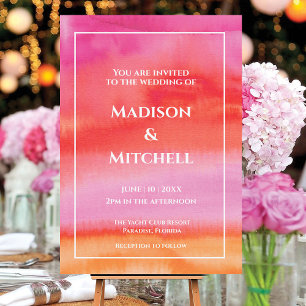 Garden Sunrise Pink Orange Watercolor Wedding Invitation
