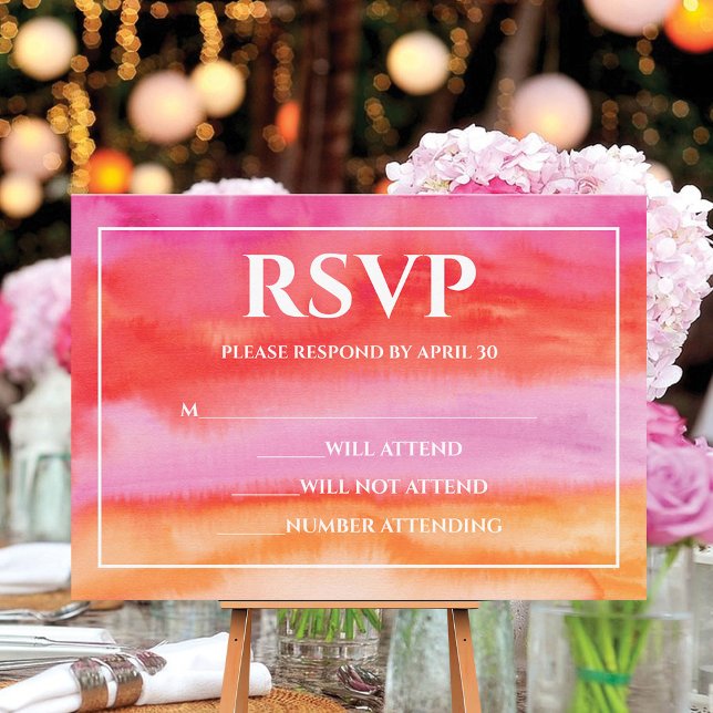 Garden Sunrise Pink Orange Watercolor Wedding RSVP Card (Creator Uploaded)