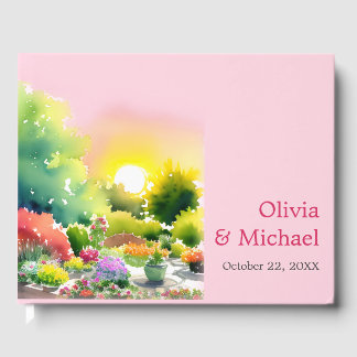 Garden Sunrise Watercolor Floral Colourful Wedding Guest Book