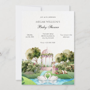 Garden swan minimalist elegant baby shower invitation