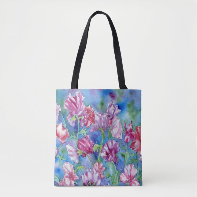 "Garden Sweet Peas" Shoulder Tote Bag (Front)