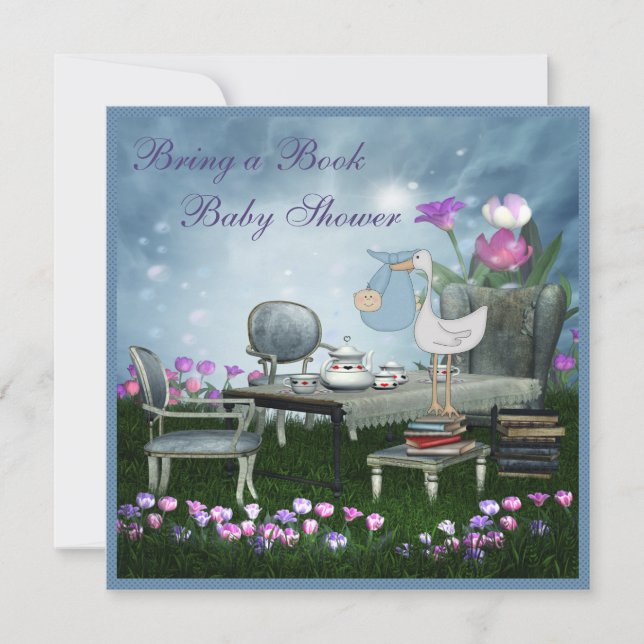 Garden Tea Party Bring A Book Baby Shower Invitation (Front)