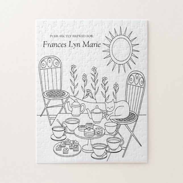 Garden Tea Party & Sleeping Cat Jigsaw Puzzle (Vertical)