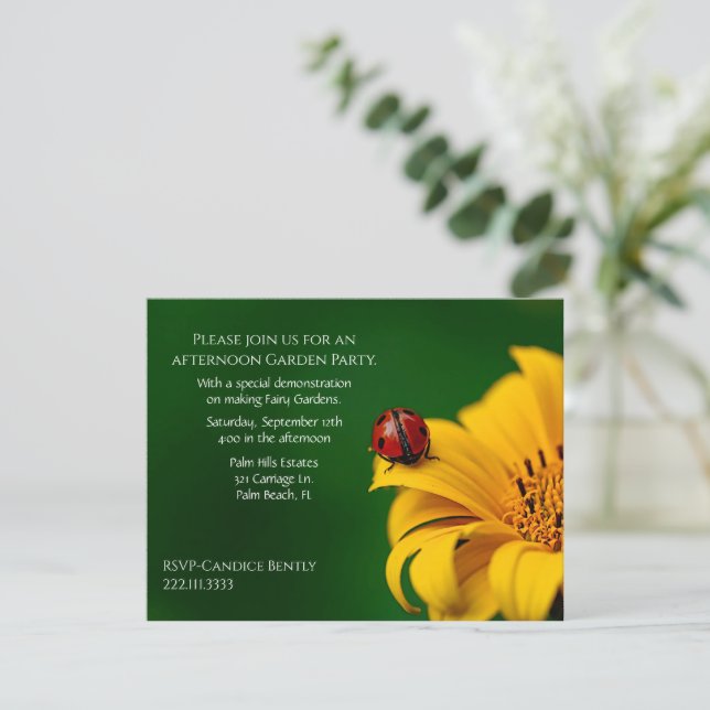 Garden Themed Sunflower and Ladybug Invitation (Standing Front)