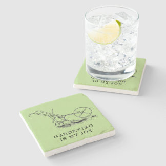 Garden Tiller Drawing for Gardeners Stone Coaster