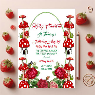 Garden Toadstool Rustic Roses Baby's 1st Birthday