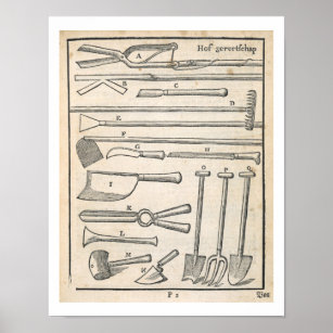 Garden tools, from 'The Dutch Gardener' by Johann Poster