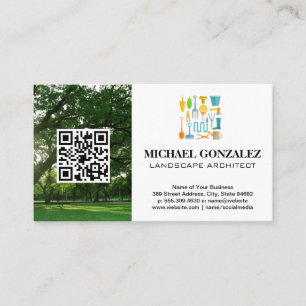 Garden Tools Landscape QR Business Card