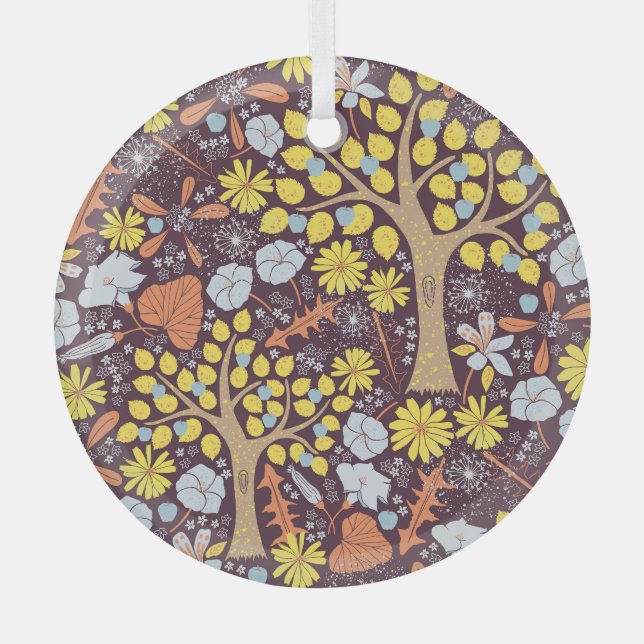 Garden trees, floral, apple pattern glass ornament (Front)