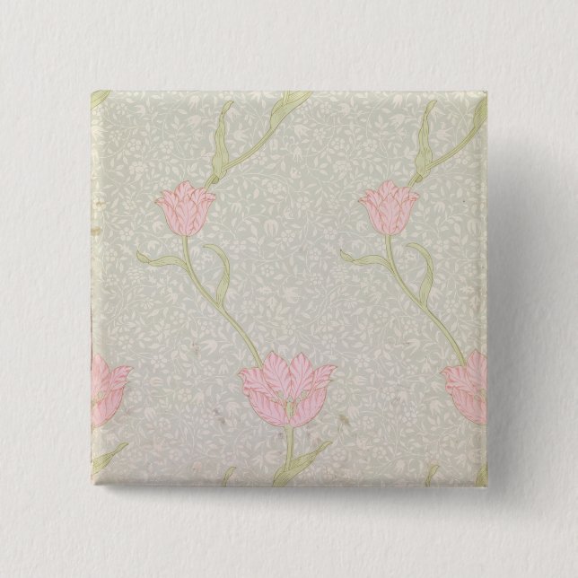 'Garden Tulip' wallpaper design, 1885 2 Inch Square Button (Front)