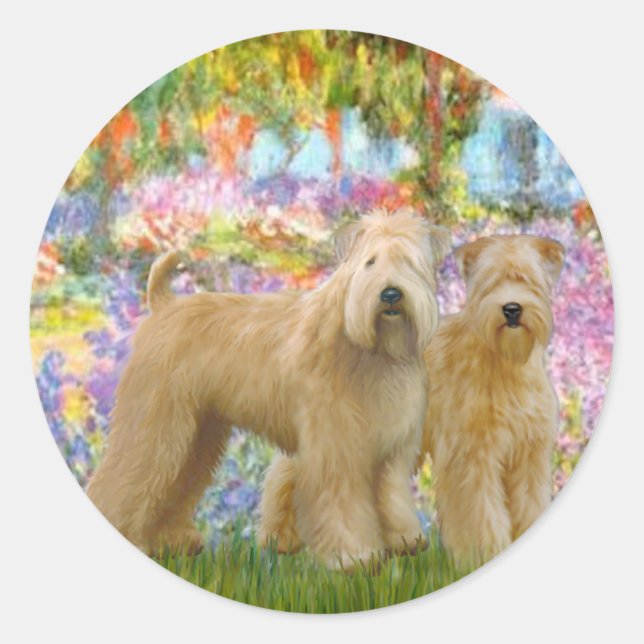 Garden - Two Wheaten Terriers Classic Round Sticker (Front)