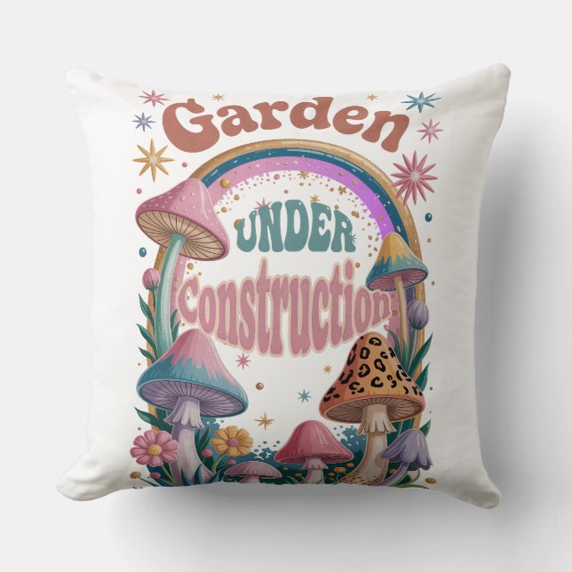 Garden Under Construction  Boho Mushroom art Throw Pillow (Front)