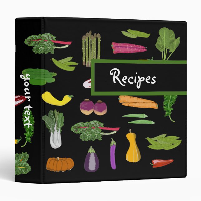 Garden Vegetables Custom Vegetarian Vegan Recipes Binder (Front/Spine)