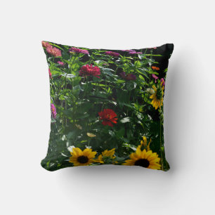 Garden View daisies cosmos sunflowers mums Throw Pillow