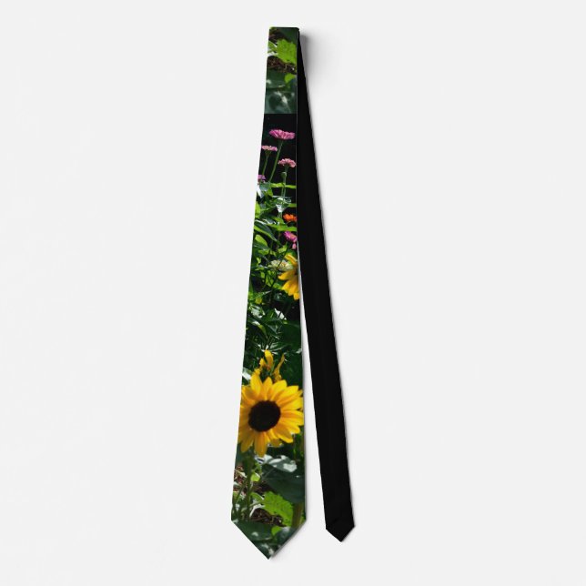 Garden View, daisies, cosmos, sunflowers, mums Tie (Front)