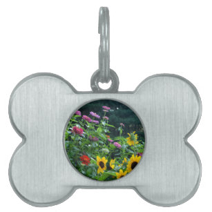 Garden View, daisies, cosmos, sunflowers Pet ID Tag