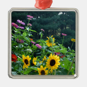 Garden View- sunflower, daisies, cosmos Metal Ornament