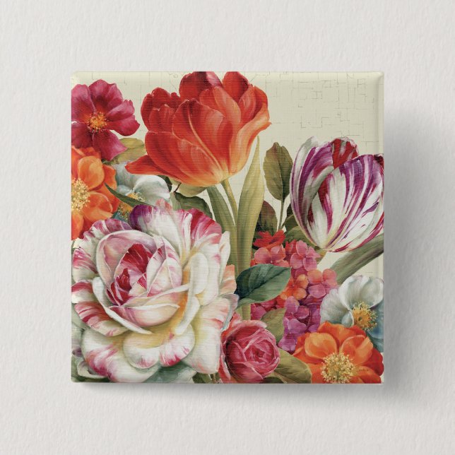 Garden View Tossed Flowers 2 Inch Square Button (Front)