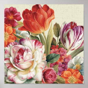 Garden View Tossed Flowers Poster