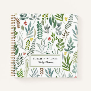 Garden Watercolor Leaves Baby Shower  Notebook