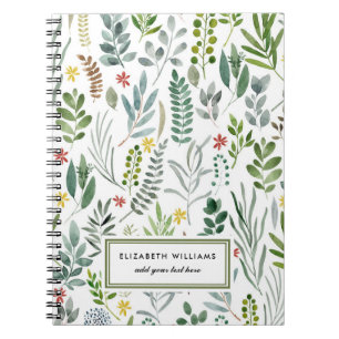Garden Watercolor Leaves Personalized  Notebook