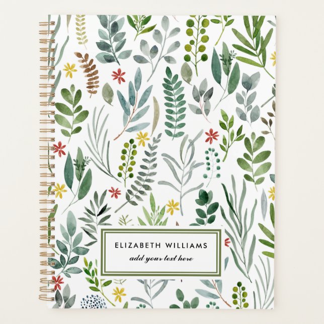 Garden Watercolor Leaves Personalized  Planner (Front)
