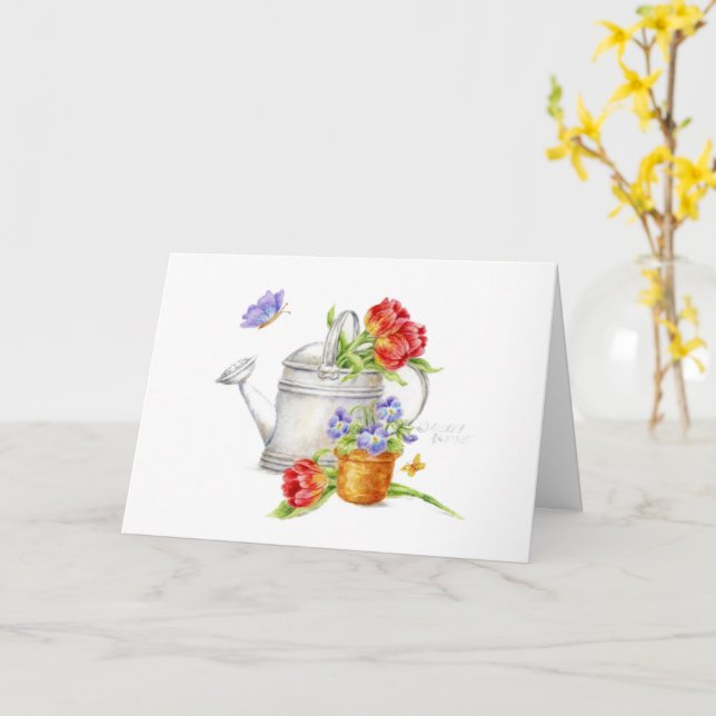 Garden Watering Can Blank Any Occassion Card (Yellow Flower)