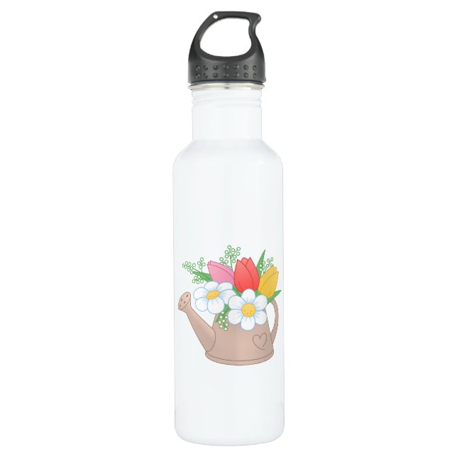 Garden Watering Can with Flowers 710 Ml Water Bottle (Front)