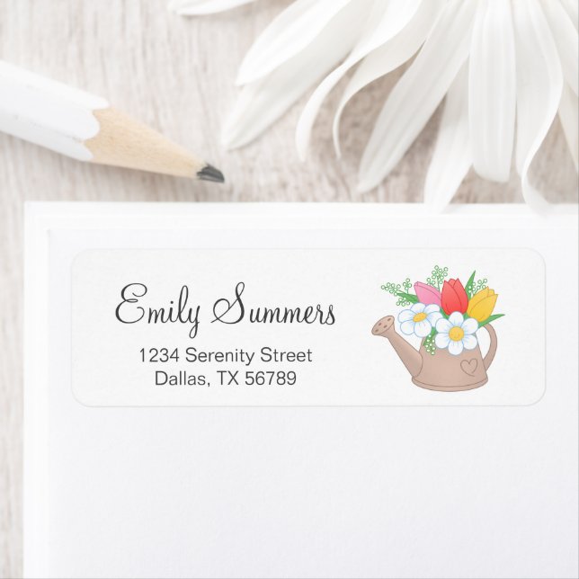 Garden Watering Can with Flowers Address (Insitu)