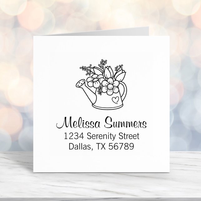 Garden Watering Can with Flowers Address Self-inking Stamp (Creator Uploaded)