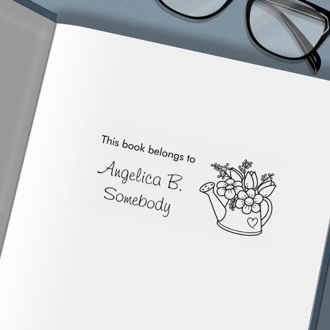 Garden Watering Can with Flowers Bookplate Self-inking Stamp (Creator Uploaded)