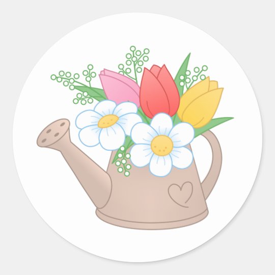 Garden Watering Can with Flowers Classic Round Sticker
