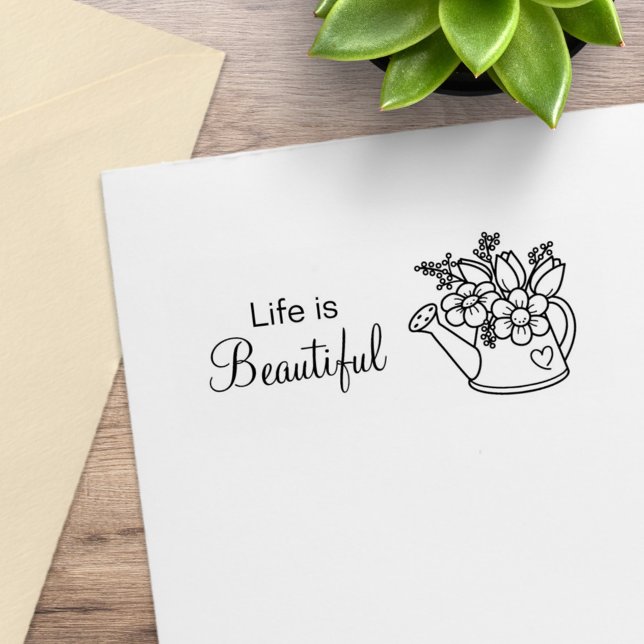 Garden Watering Can with Flowers Life is Beautiful Rubber Stamp (Creator Uploaded)