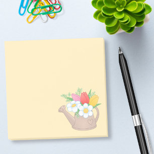 Garden Watering Can with Flowers on Yellow Post-it Notes