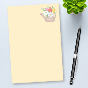 Garden Watering Can with Flowers on Yellow Post-it Notes