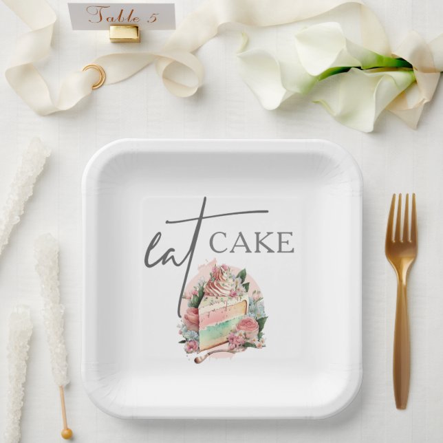 Garden Wedding Eat Cake Paper Plate (Wedding)