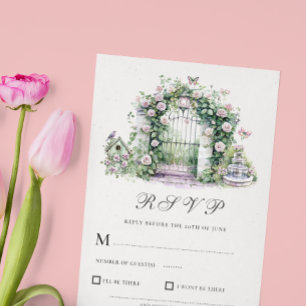 Garden Wedding Floral Arch Fountain RSVP card
