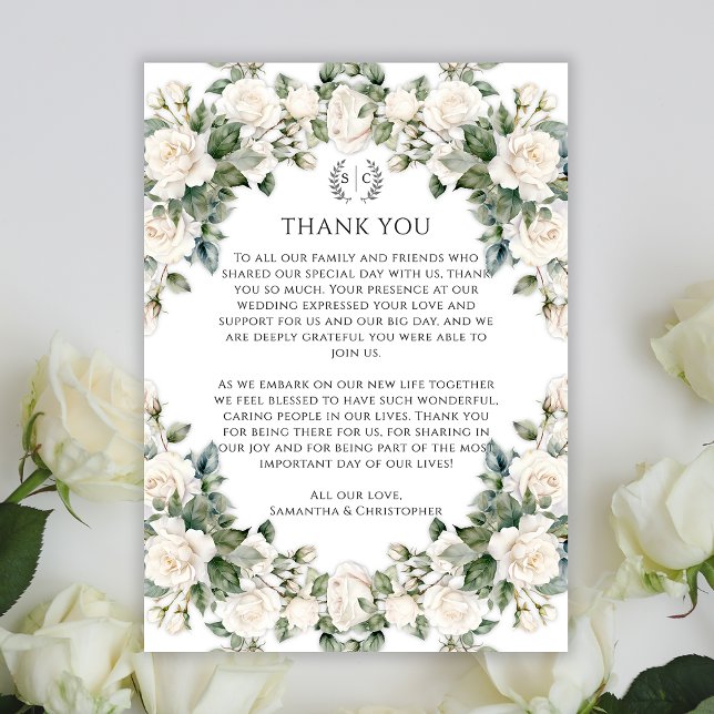 Garden Wedding Greenery and Roses Thank You Card (Creator Uploaded)