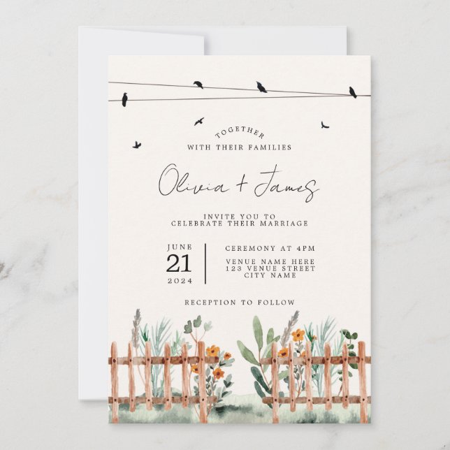Garden Wedding Invitation Rustic Boho Invite (Front)