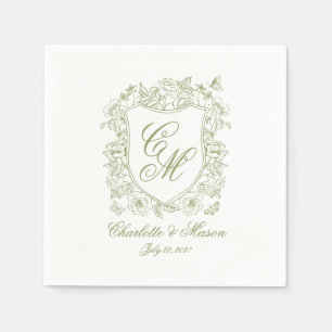 Garden Wedding Sage Green Monogram Crest Napkin