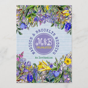 Garden Wedding Wildflowers Monogram Vintage Floral Invitation