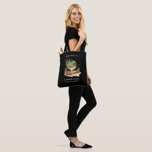 Garden Wheelbarrow of Plants Happiness Quote Black Tote Bag