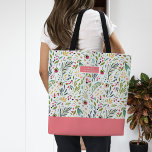 Garden Whimsy Floral Monogram Tote Bag<br><div class="desc">Custom allover print tote bag personalized with your monogram name or other text. This cute girly design features a whimsical floral pattern in coral,  green,  aqua and yellow colours. Use the design tools to edit the monogram fonts and colours or upload your own photos.</div>