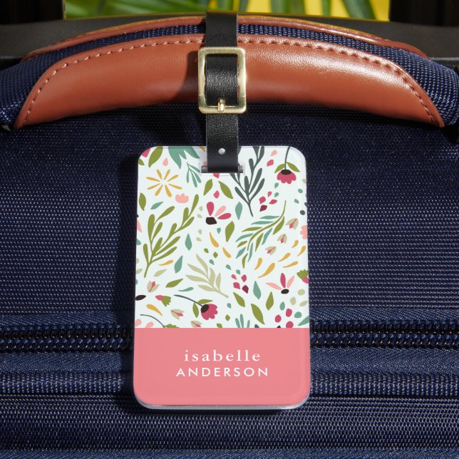Garden Whimsy Floral Personalized Luggage Tag (Front Insitu 2)