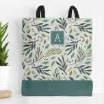 Garden Whimsy Greenery Monogram Tote Bag<br><div class="desc">Custom allover print tote bag personalized with your monogram initial or other text. This cute girly design features a whimsical pattern of botanical greenery and leaves. Use the design tools to edit the monogram fonts and colours or upload your own photos.</div>