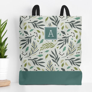 Garden Whimsy Greenery Monogram Tote Bag