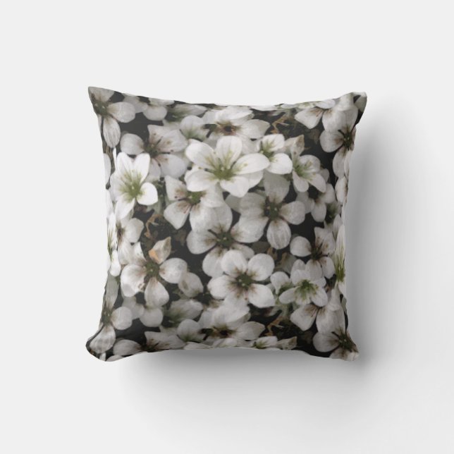 Garden White Saxifraga Flowers Outdoor Pillow (Front)